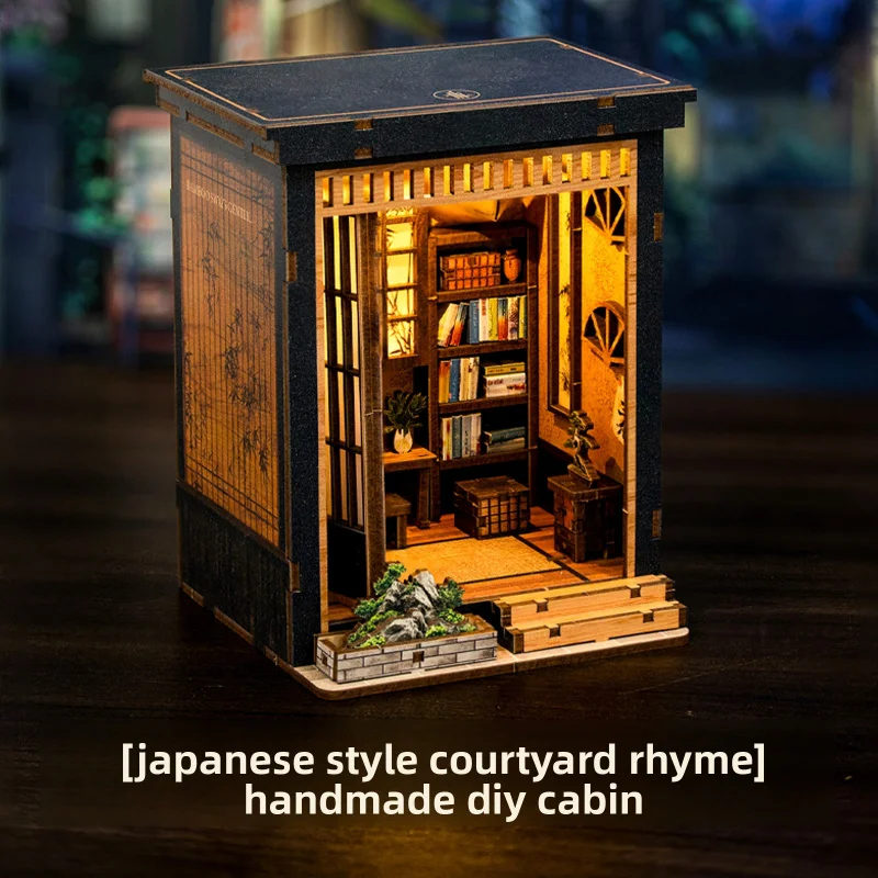 3D Wooden Puzzle DIY Miniature House Japanese Style Bookend Handcraft Assembly Model for Home Decoration