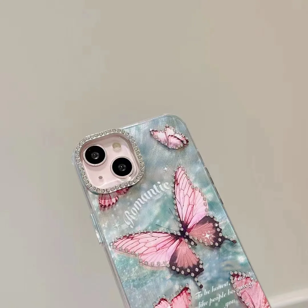 Funda de teléfono con forma de mariposa para iPhone, carcasa personalizada con punta de pluma, cobertura completa, 12, 11, estilo ins, para iPhone 14, 15 Pro Max, 13 Pro Max