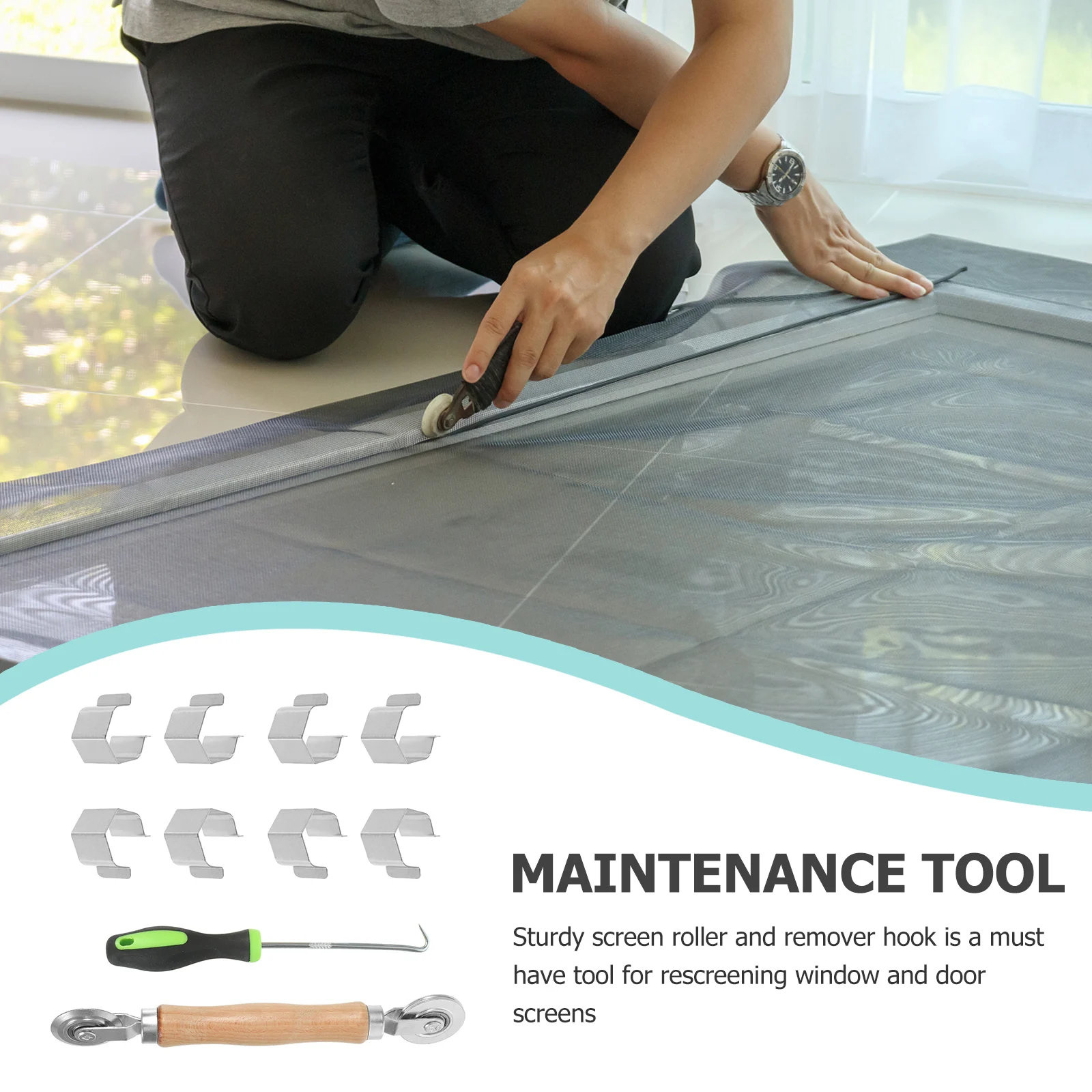 

1 set 1 Set Sturdy Screen Roller Remover Hook Mesh Tool Kit For Window Door Repair With Bearing Easy Install Durable Spline
