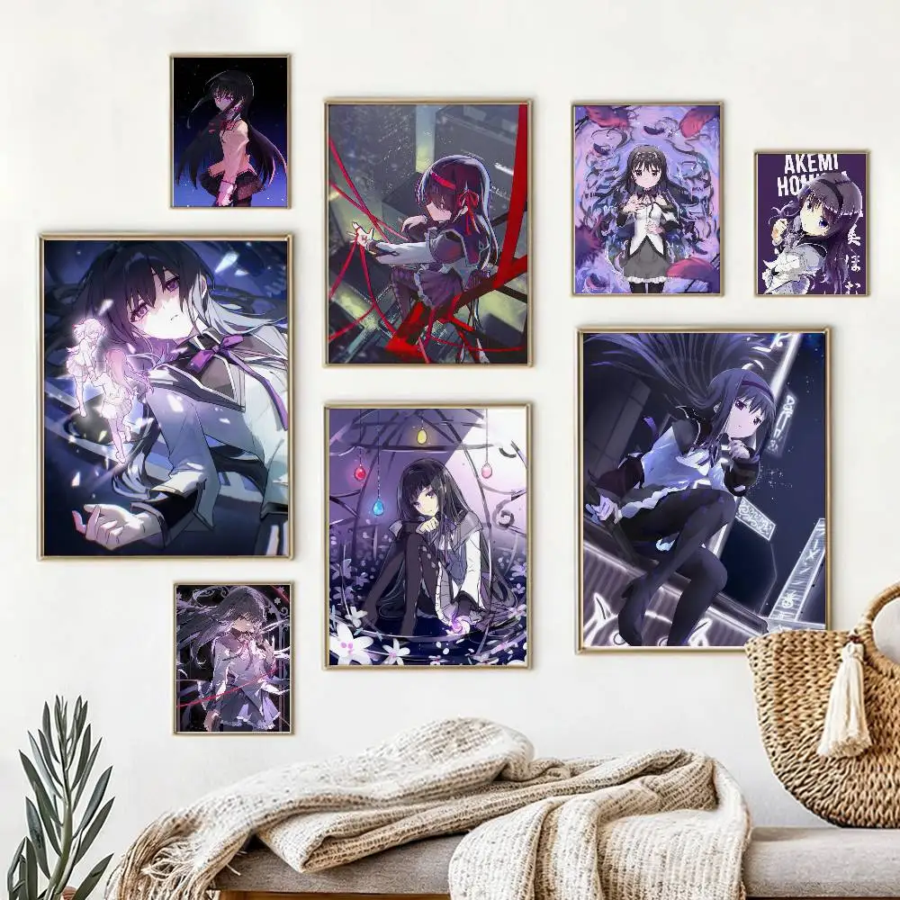 H-Homura A-Akemi Puella Magi Poster Waterproof Wall Art Sticker For Bar Living Room Vintage Decor High Quality Print Gift