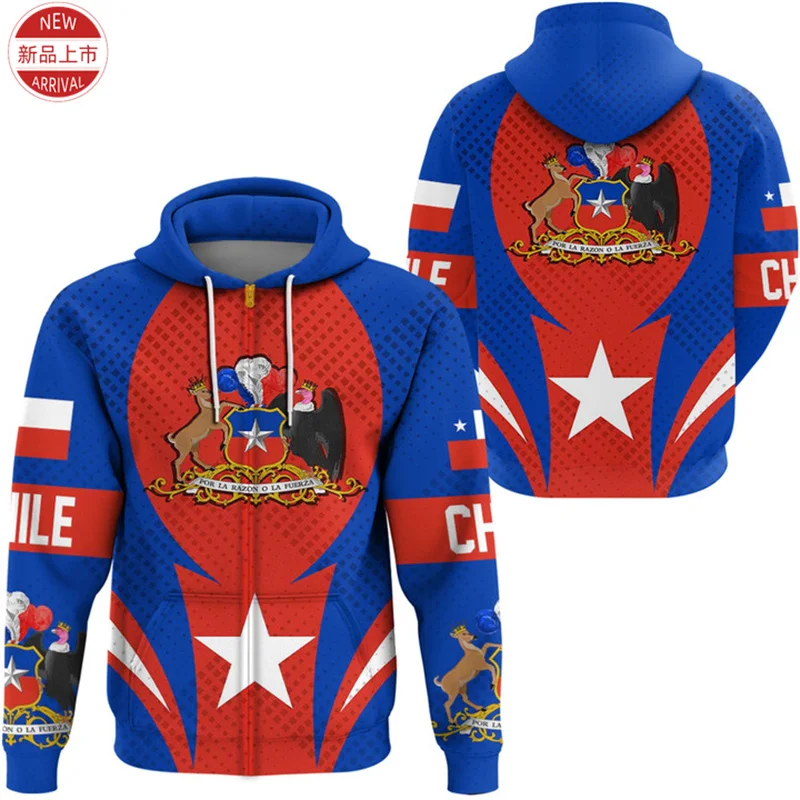 

Republic-of Chile Ethnic Flag Map 3D Printing Zip Up Hoodies Chile Coat Of Arms Graphic Zipper Pullovers Vintage Mens Sweatshirt