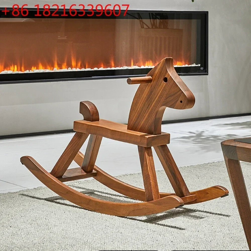 TAO Wooden Horse Wood Crafts Children's Rocking Horse Rocking Chair Wooden Horse Ornaments