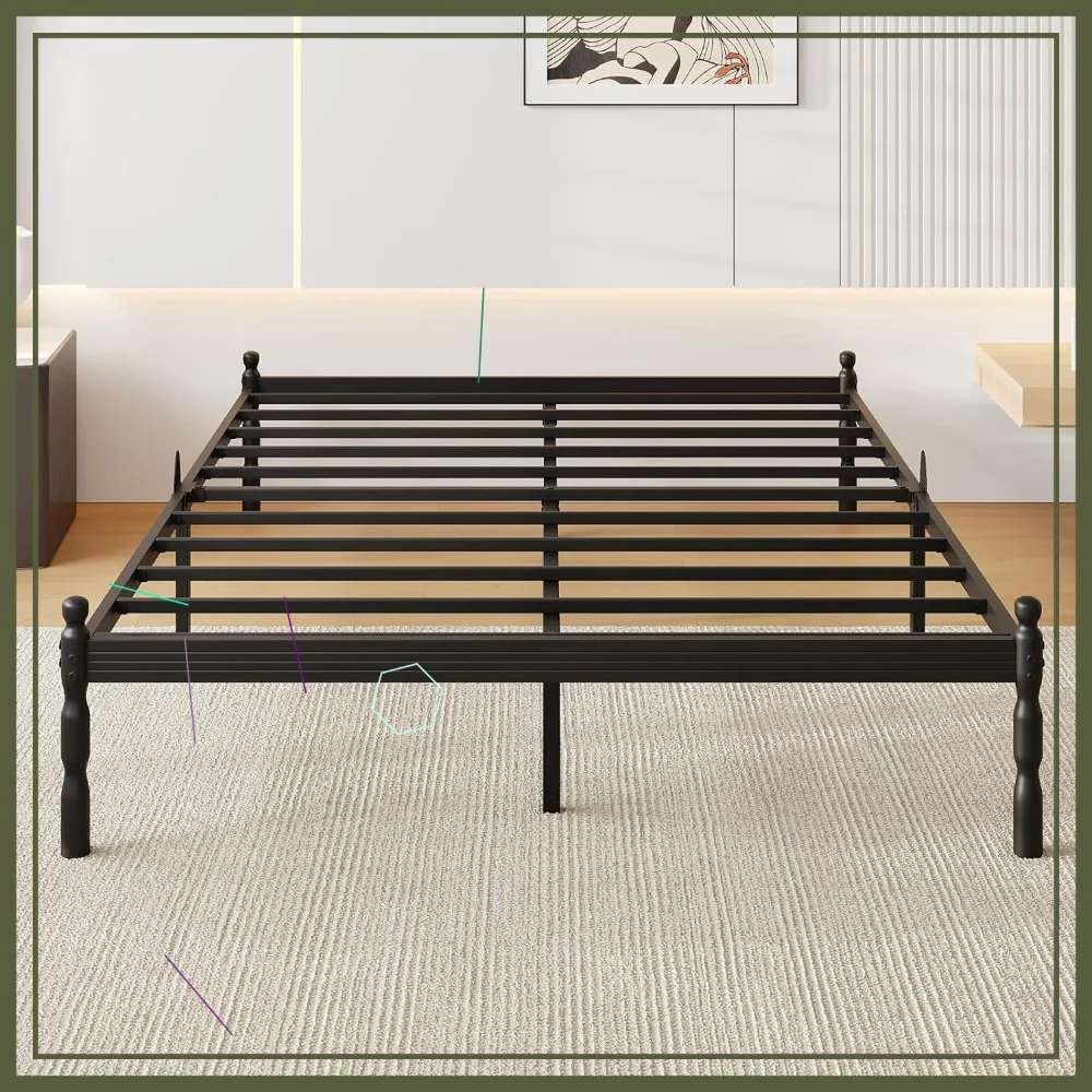 

14 Inch Queen Platform Bed Frame with Mattress Stopper, Metal Construction, Easy Assembly, Heavy Duty, Noise Free