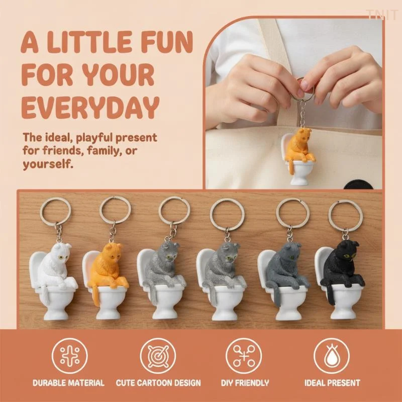 [J] Funny Toilet Cat Keychains Cute Design Multiple Styles For Bag Decoration Gifts For Cat Lovers