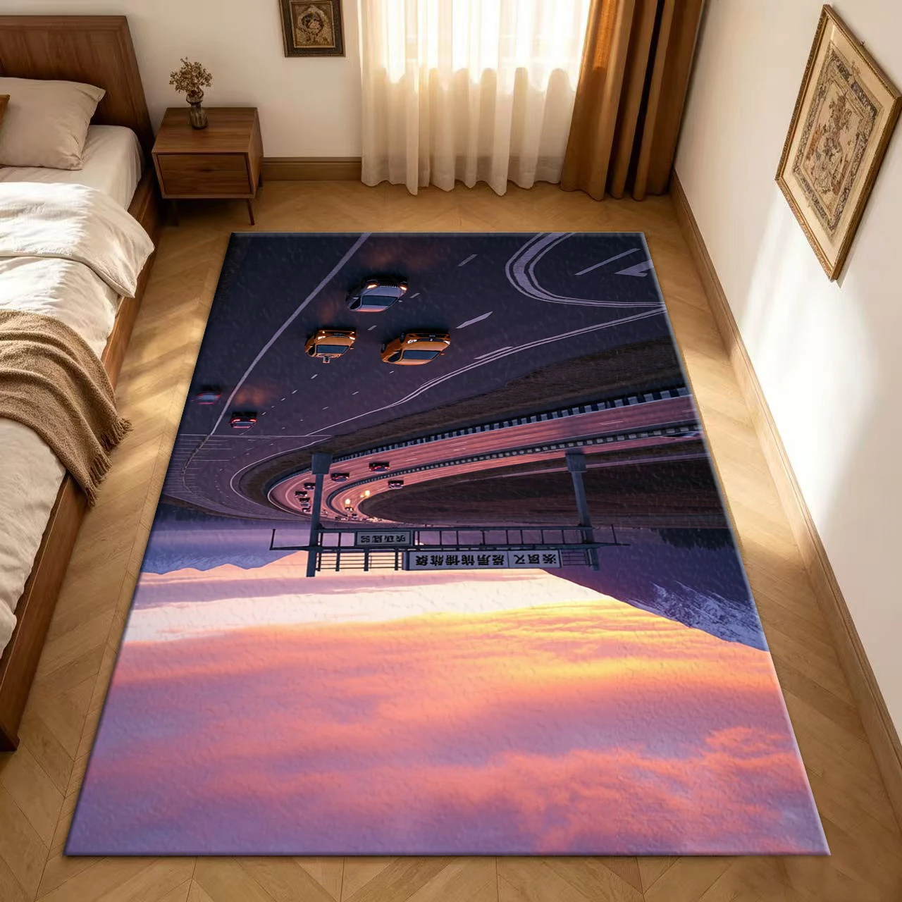 Sunset Highway Traffic Cityscape Carpet Cityscape Printed Carpet Living Room Bedroom Home Floor Mat