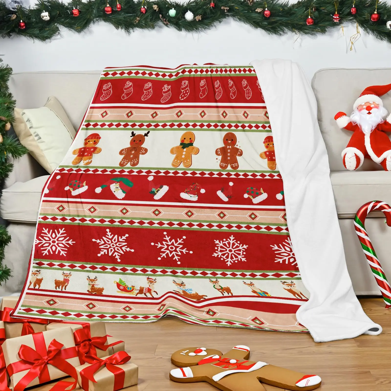 بطانيات عطلة صوف عيد الميلاد، بطانيات ناعمة دافئة للأريكة، سانتا كلوز شجرة عيد الميلاد يطبع بطانية هدايا عيد الميلاد
