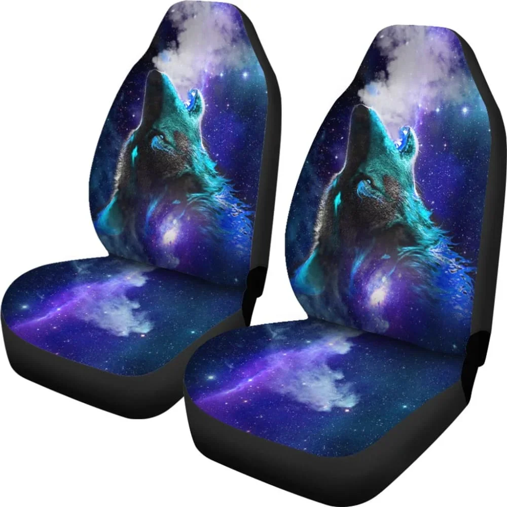 Purple Starry Sky Wolf Car Seat Covers 211602,Pack of 2 Universal Front Seat Protective Cover