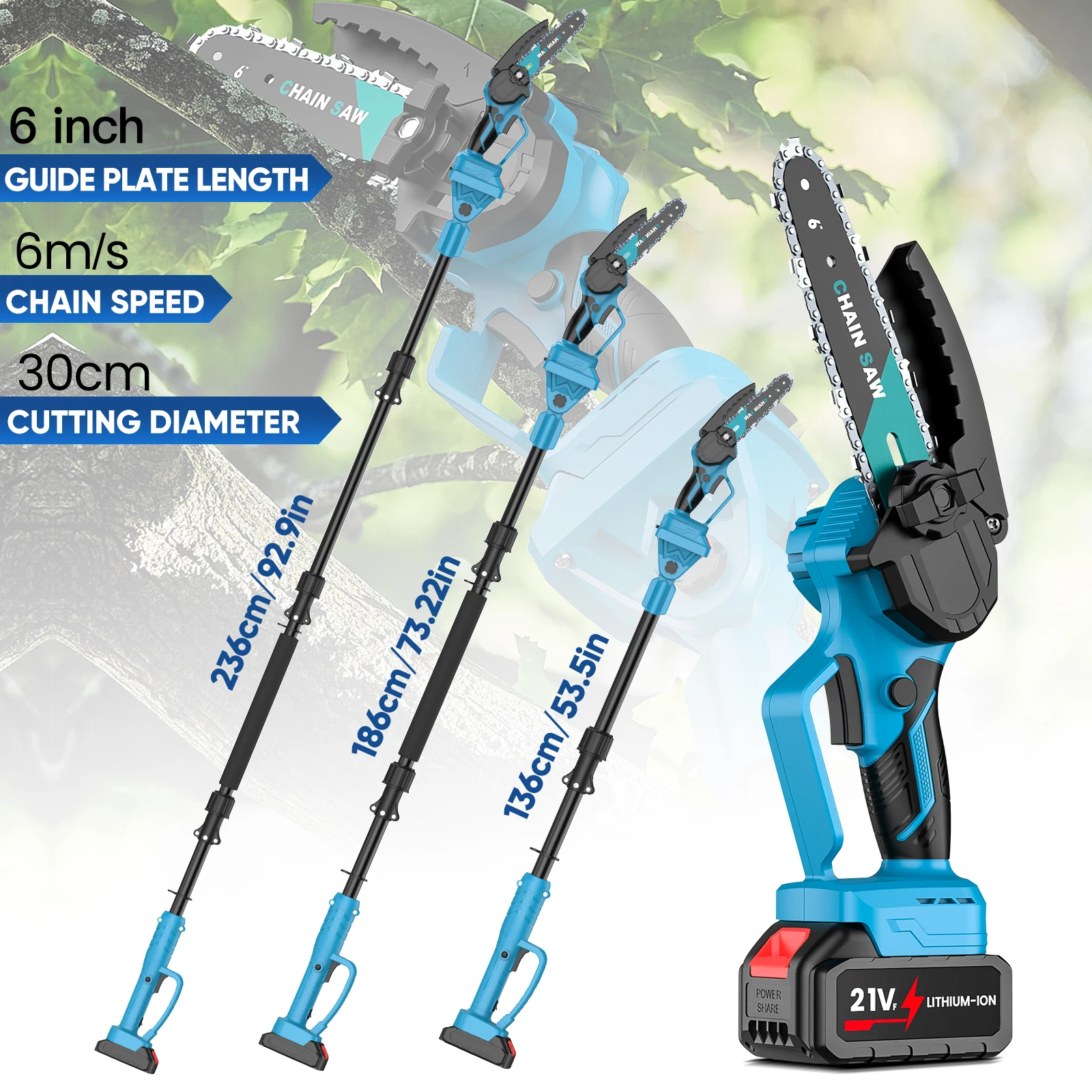Scie à perche télescopique de 2 m, scie à chaîne électrique sans balais de 6 pouces, scie à branches hautes, outils de jardinage électriques pour batterie Makita