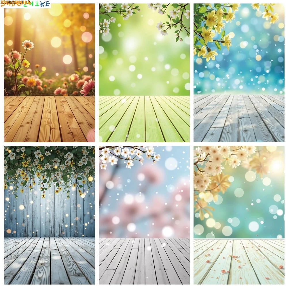 

Dreamy Spring Flower Photography Backdrop Pink Wooden Plank Bokeh Photozone Background Children Photo Studio Accessories