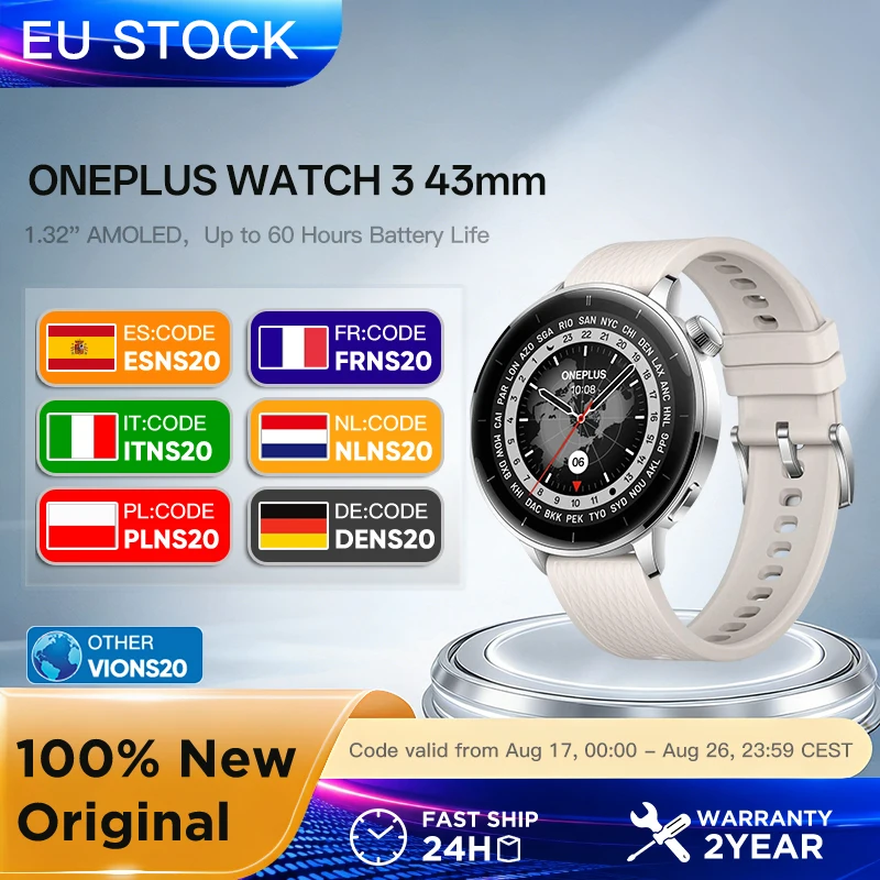 Globale Version OnePlus Watch 3 Smartwatch 43mm 1,32 Zoll AMOLED-Display Snapdragon W5 Prozessor Dual-Frequenz-GPS Wear OS