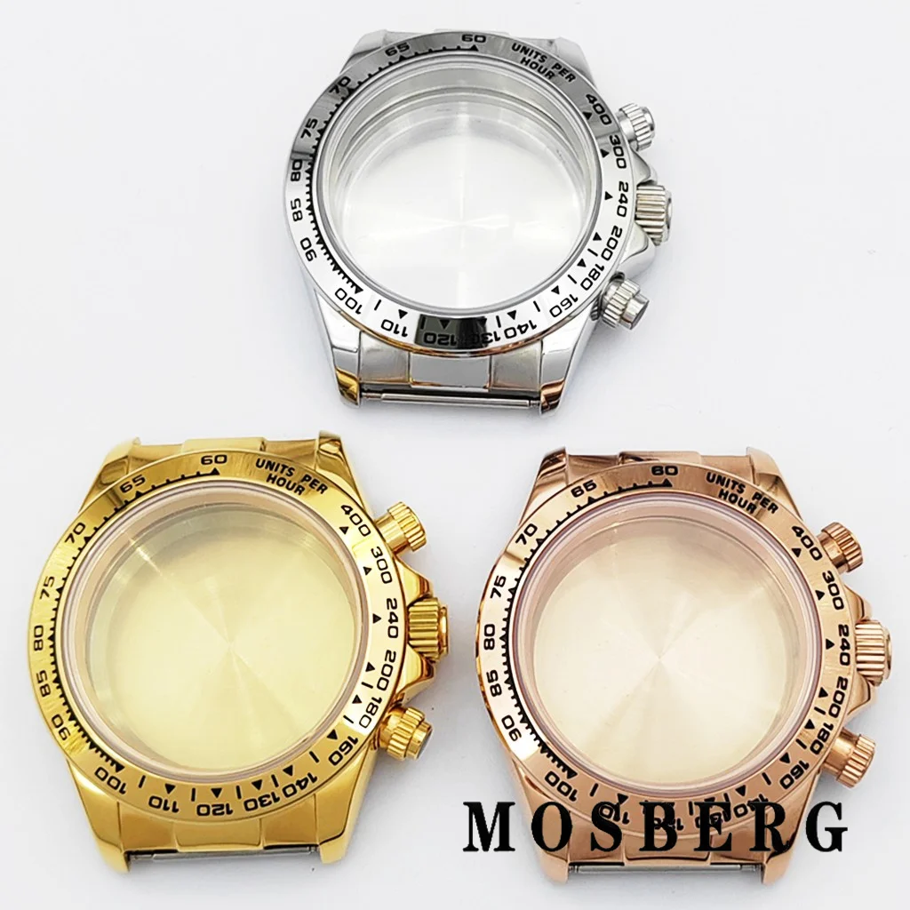 حافظة ساعة VK63 39 ملم فضية/ذهبية مع حزام من الفولاذ المقاوم للصدأ الصلب لساعات VK63 أجزاء ملحقات الحركة الأوتوماتيكية