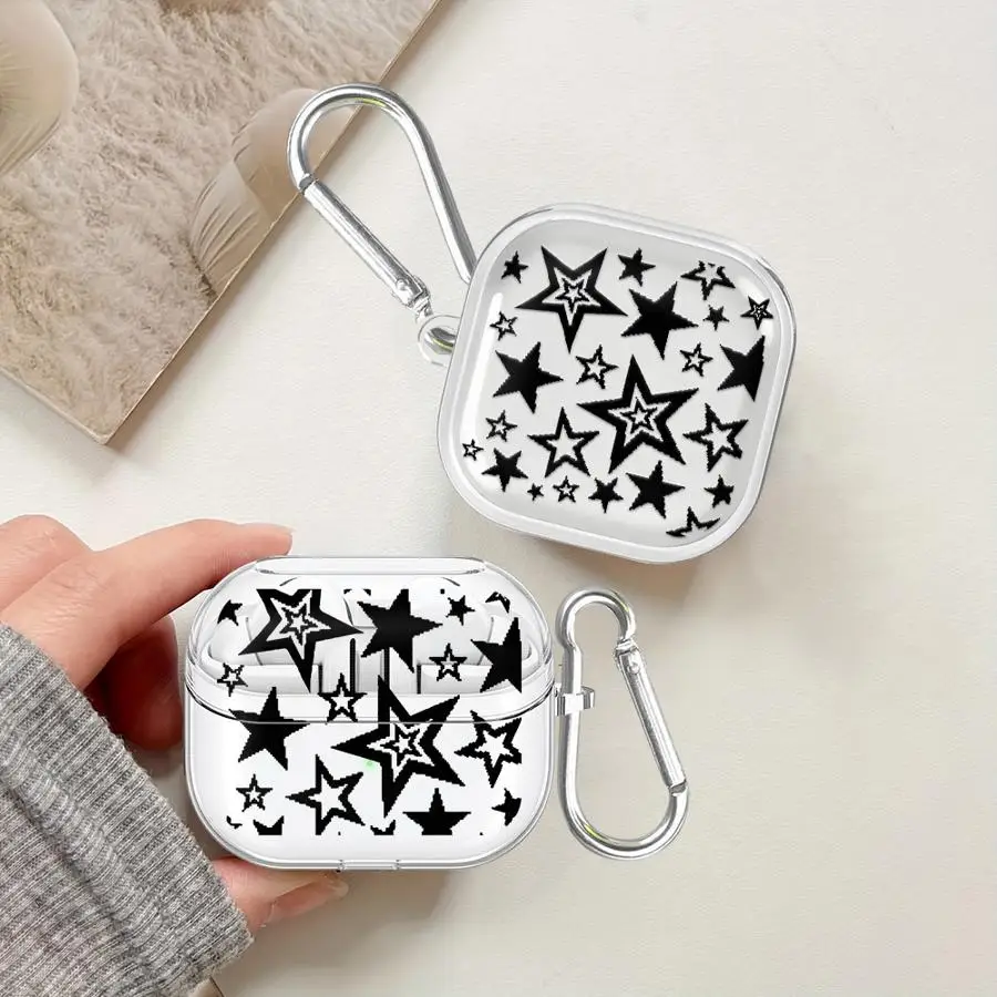 Case For Samsung Galaxy Buds 4Pro 3Pro 3 FE Live 2 4 Pro Clear Earphone Cases Cover Creative Black Star