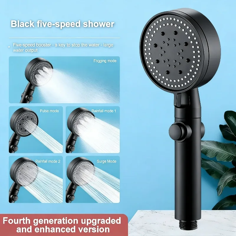 Cabezal de ducha de alta presión, 5 modos, cabezales de ducha ajustables con manguera, ahorro de agua, boquilla de pulverización de parada de una tecla, accesorios de baño