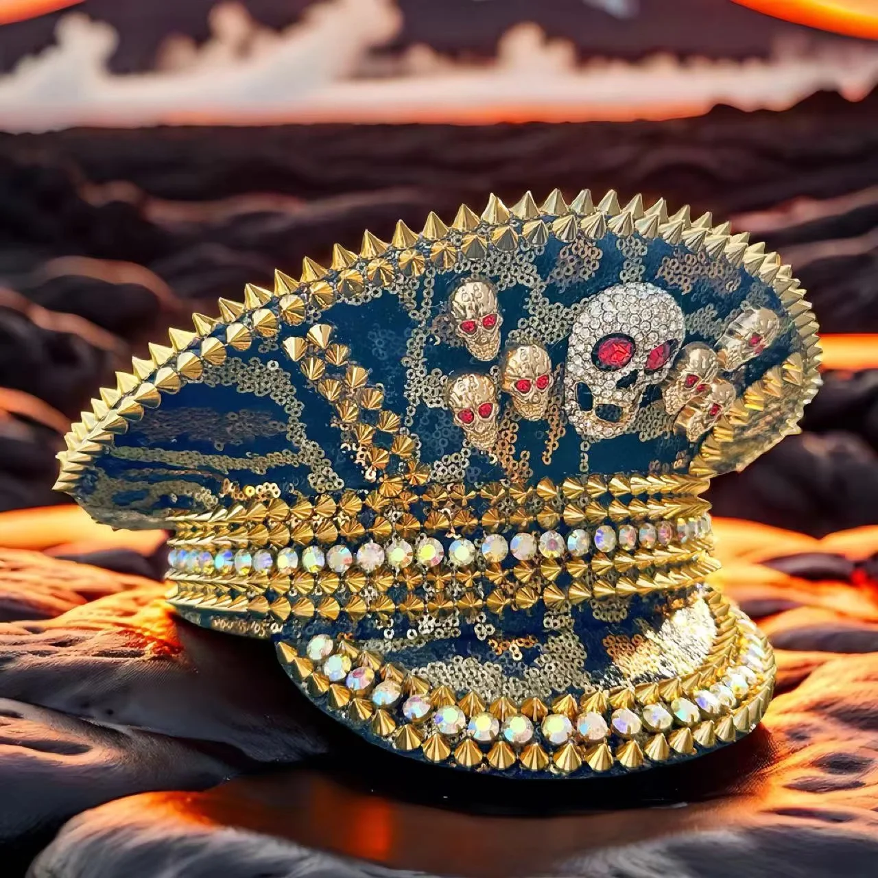 HongLuan Music Festival Costume Hat, Captain Hats Rhinestone for Carnival Woman, Cosplay Female Accessories