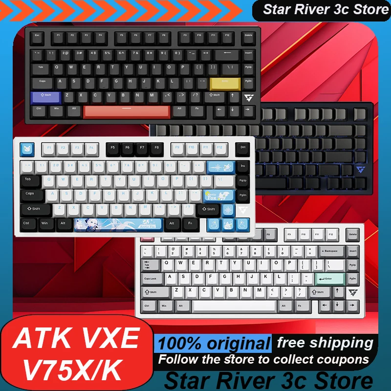 

ond Vxe V75x/K mechaniczna klawiatura stop aluminium bezprzewodowa Bluetooth 3 tryby chipa e-sportowa dostosowana klawiatura do gier laptop prezent