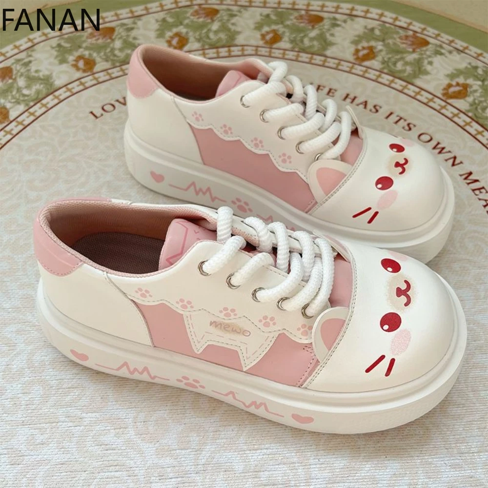 

Low Heels Casual Sneakers Japanese Sweet Cute Running Casual Breathable Women's Shoes Pumps Cartoon Student Platform Shoes