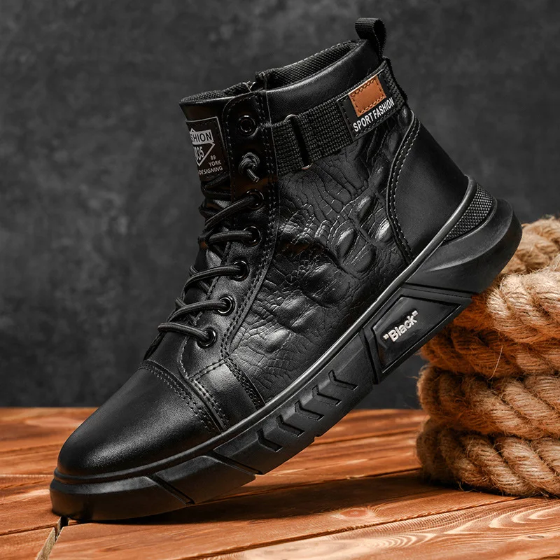 

Men's casual black trendy, versatile and comfortable outdoor high-top boots and sports shoes