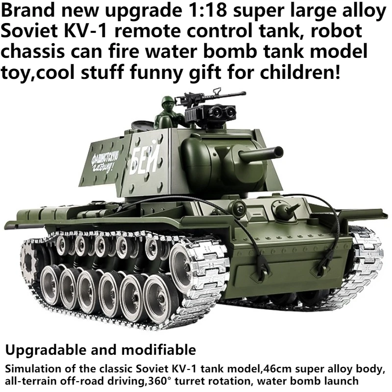 

Kawaii Model Tank Funny Gift-Upgrade 1:18 Alloy Soviet KV-1 Rc Tank Model,Water-launching Toy Tank,Toys for Boys,Robot Chassis