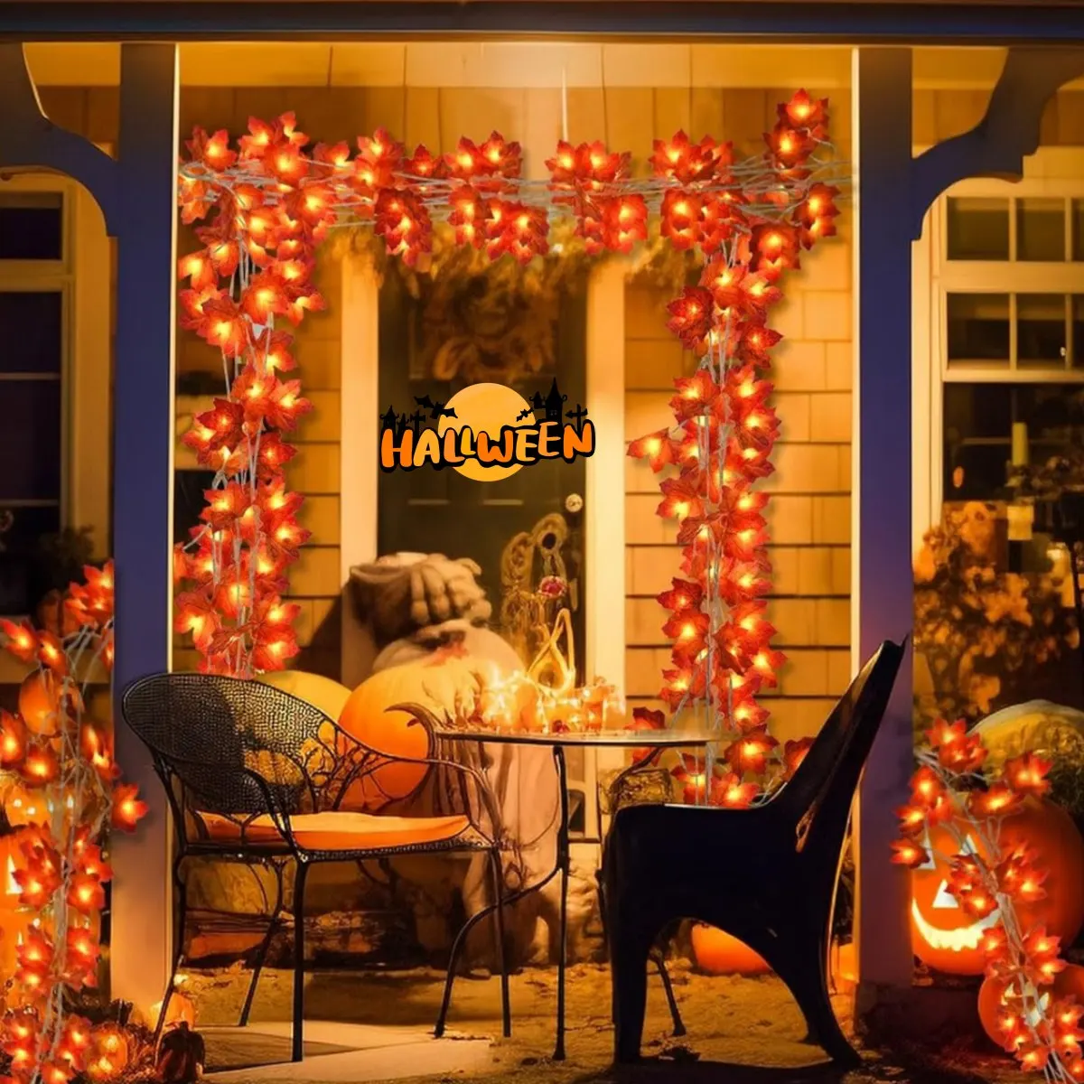 1pc 10/20/30/40 LED Fall Maple String Light Hanging Halloween Decorative Lamp Battery Powered For Home Bedroom Living Room Decor