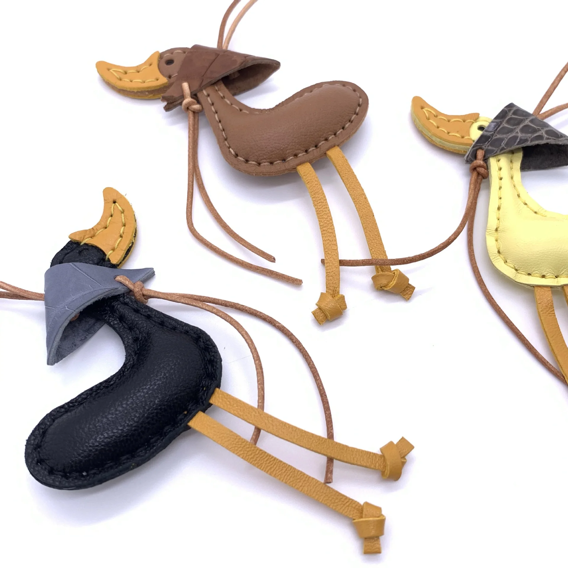 Cute Lucky Duck Genuine Leather Sheepskin Handbag Charm Handmade Bag Accessory Decorative Hanging Ornament for Fashion Gift