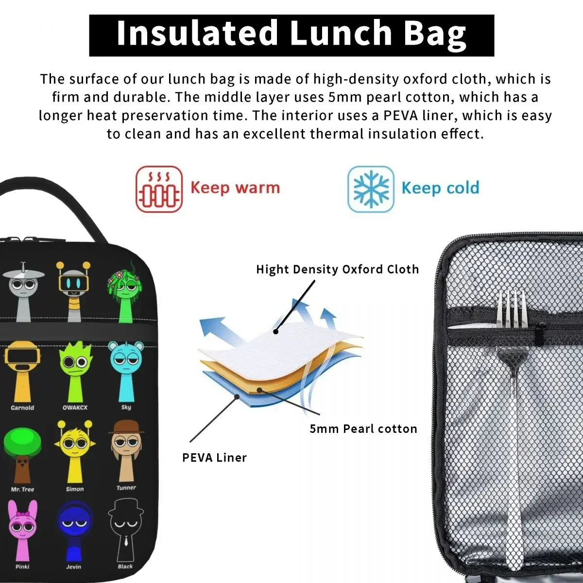 Custom Bag Custom All My Sprunki Game Toys Insulated Lunch Bag For Women Children Leakproof Food Boxes Thermal Lunch Box Tote