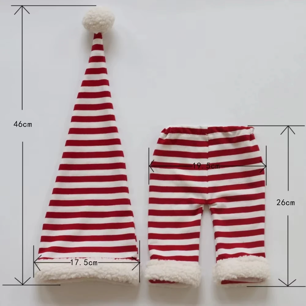 Red White Stripe Christmas Newborn Photography Outfit Set,0-1 Month Stretchy Baby Costume With Hat & Pants For Studio Photoshoot