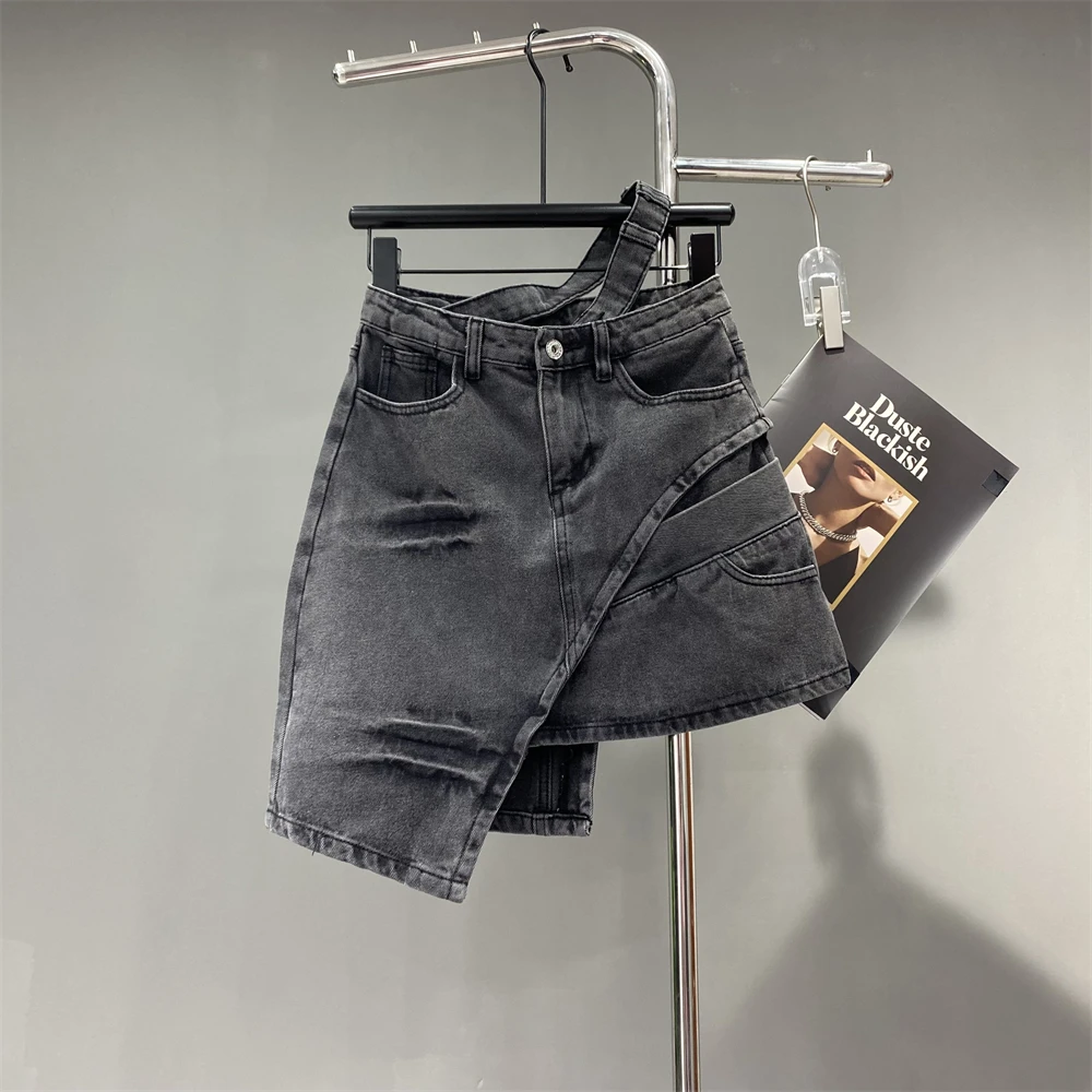 Green High Street Denim Skirt Asymmetry Women Fashion Clothing Double Waist Design A Line Mini Skirt Y2k Harajuku Female Trend