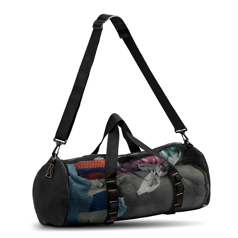 

New Cylindrical Beach Bag Hollowed Out Mesh Shoulder Bag Travel Carrying Toiletry Bag Fitness Swimming Portable Storage Bag