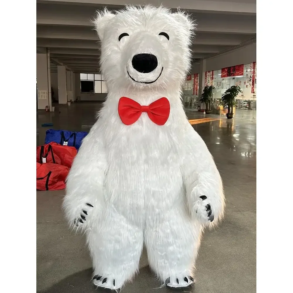 Giant Inflatable White Polar Bear Mascot Costume Smiling Face Furry Cosplay Suit for Parties Halloween Christmas Fancy Dress