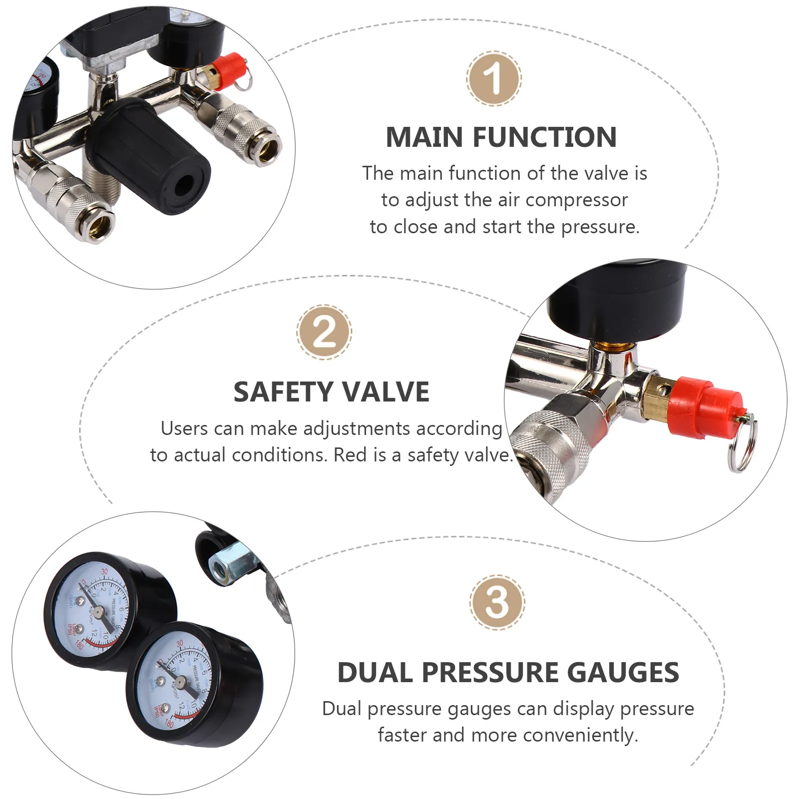 Pressure Switch Assembly For Air Compressor Bracket Dual Gauge Manifold Regulator Pressure Control Durable Performance