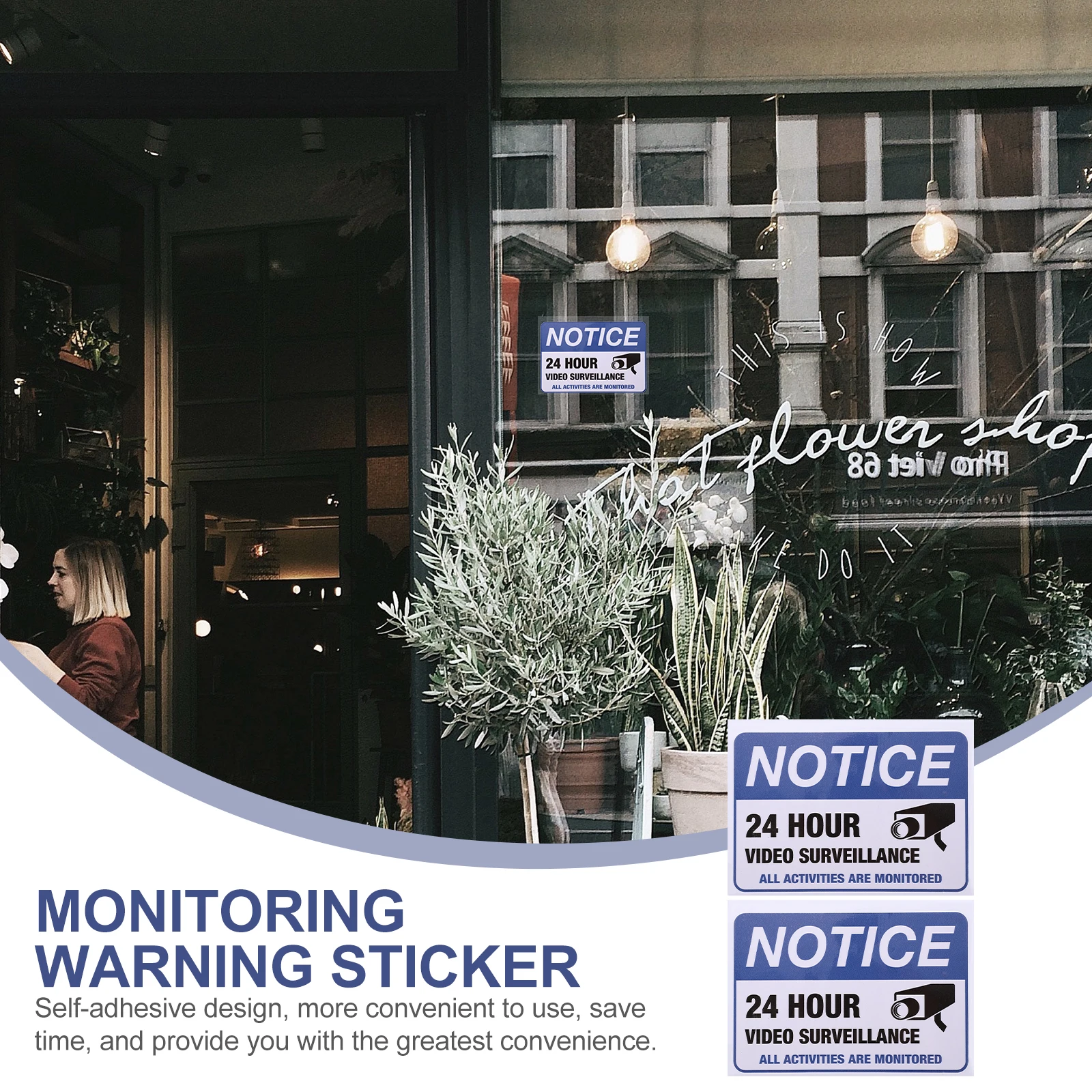 

2pcs Monitoring Warning Stickers Security Signs for Doors Windows Car Public Places Decal Easy to Stick