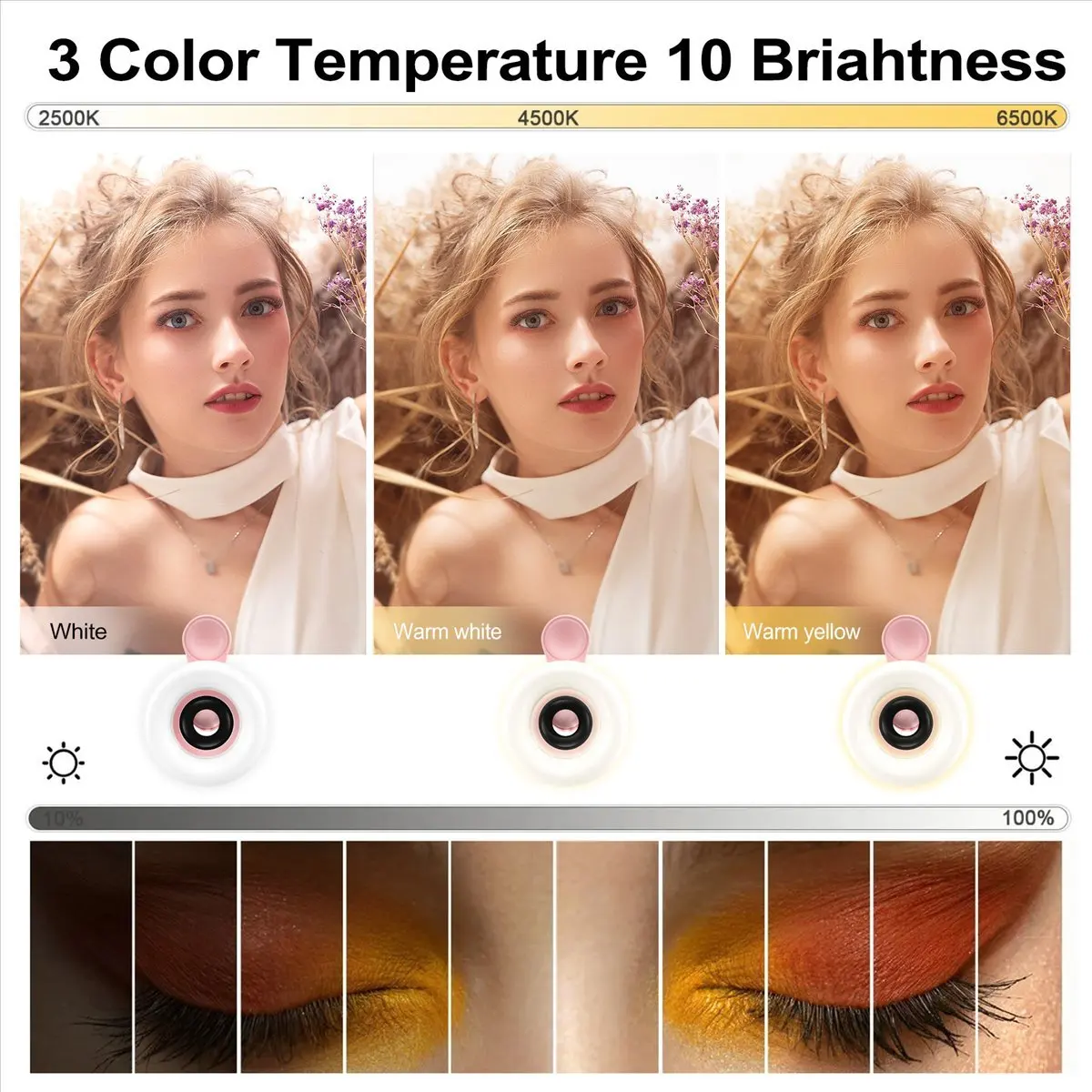 ABME LED lente de teléfono Selfie anillo de luz teléfono móvil luz de relleno HD Macro lámpara regulable belleza Ringlight oro rosa