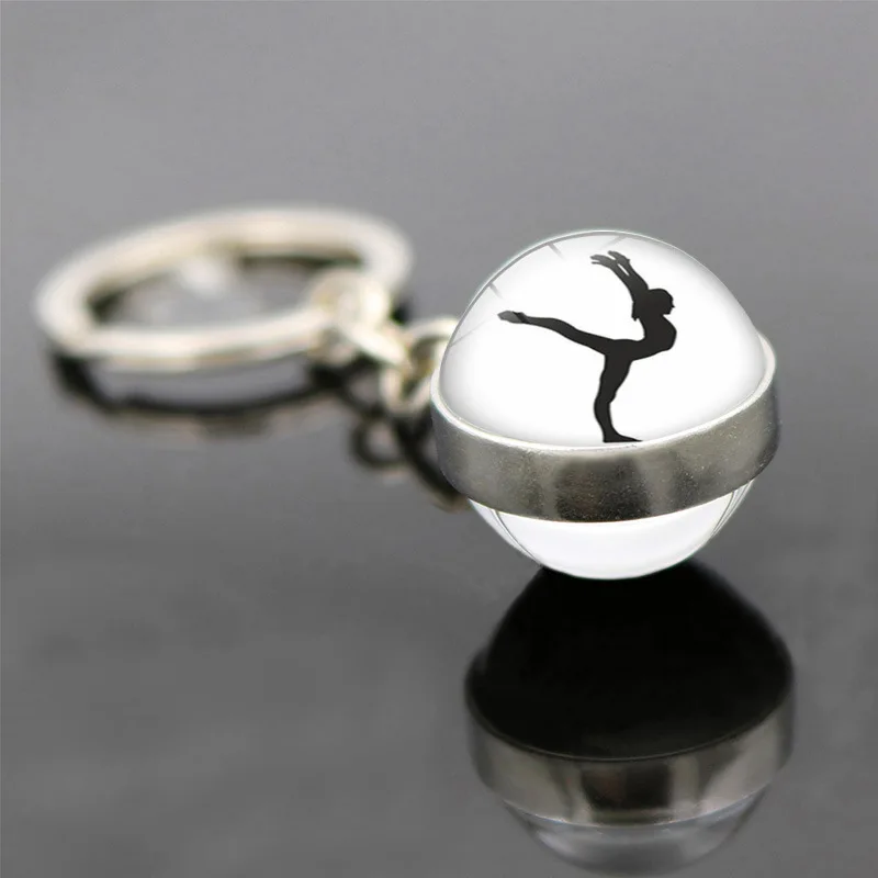 New Artistic Gymnastics Double sided Glass Ball Keychain Crystal Gymnastics Commemorative Gift Pendant Women Keyring Wholesale