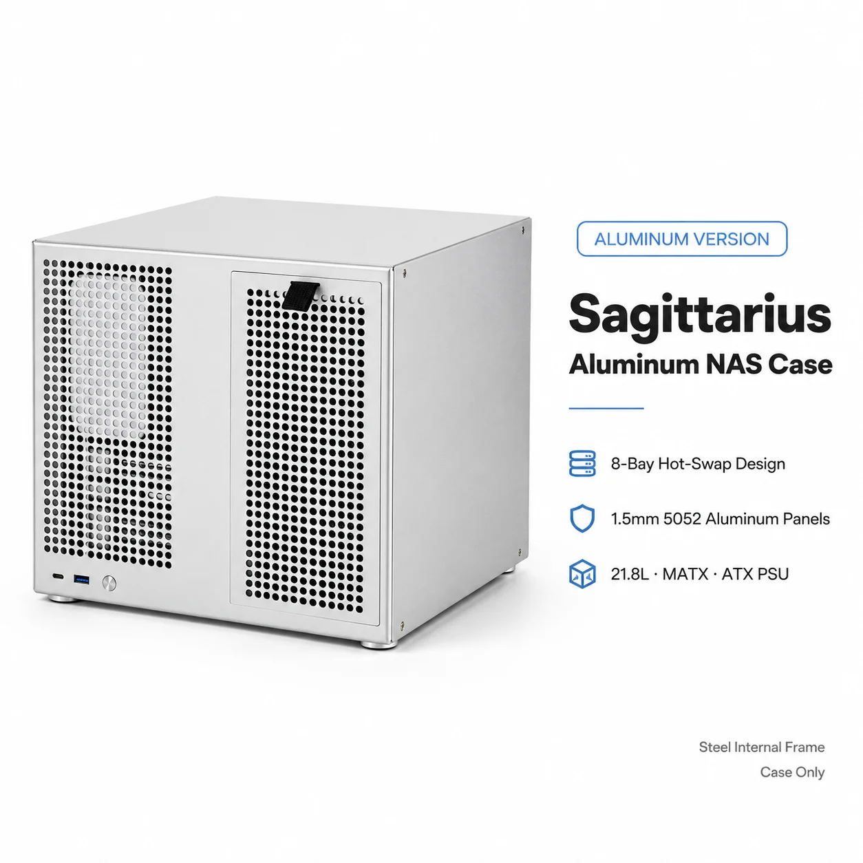 Sagittarius Aluminum 8-Bay NAS Case 1.5mm 5052 Aluminum Panels SATA SAS Hot Swap MATX ITX ATX PSU Storage Chassis