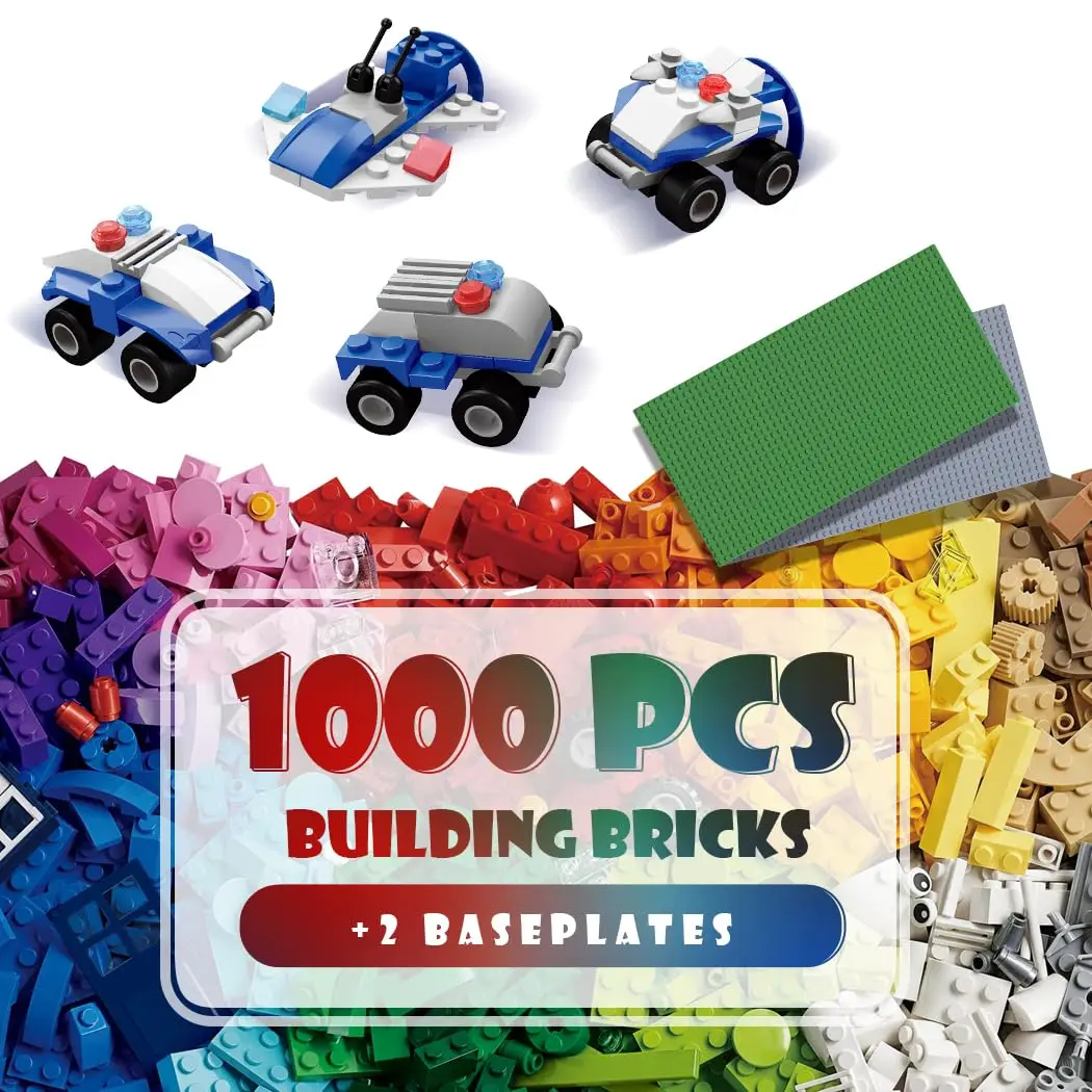 1000PCS Building Blocks, Classic Building Blocks with Police Vehicle Series - Mix Colors Bulks Building Sets for Boys and Girls,