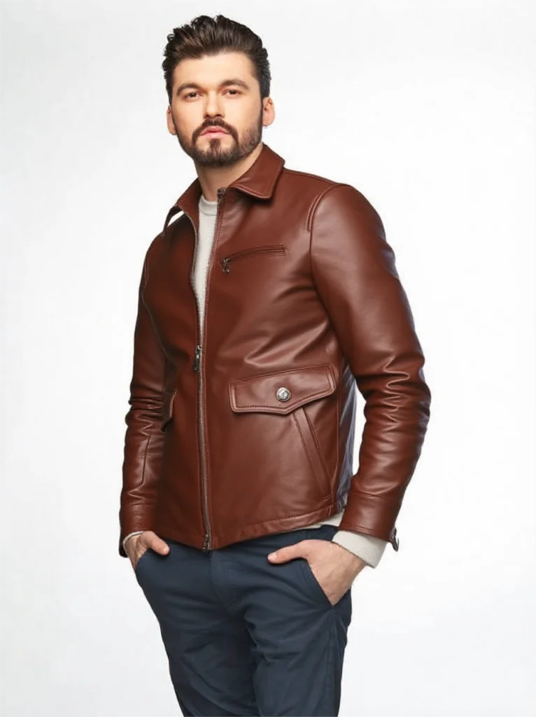 Brown Autumn Leather Jacket Men Retro Casual Style Plus Size 5XL Genuine Natural Sheepskin Turn-Down Collar Slim Leather Coat - Image 6