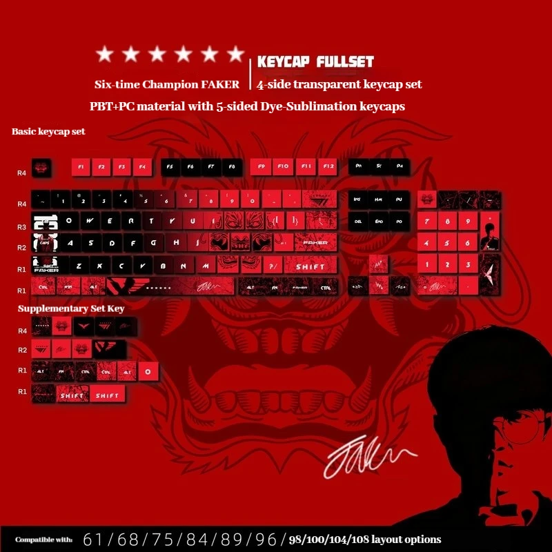 Faker Great Demon King Keycaps Four Sides Transparent LoL Thermally Sublimated Pbt Material Mechanical Keyboard Pudding Keycaps view 4