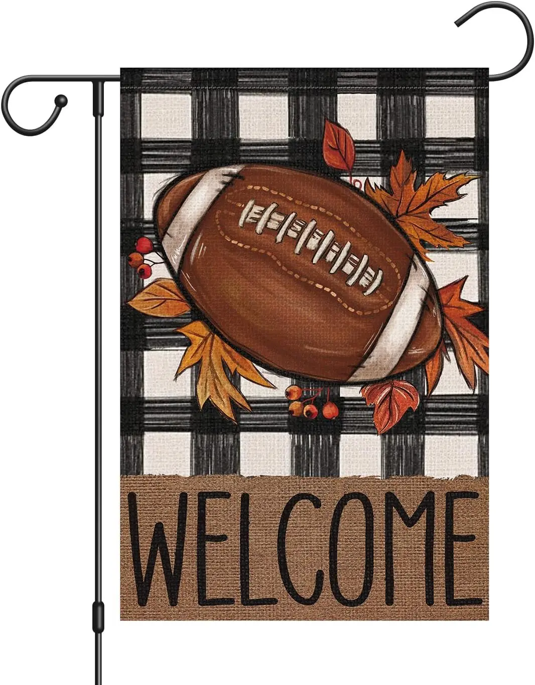 Louise Maelys Welcome Fall Football Garden Flag 12x18 Inch Double Sided Buffalo Plaid Small Burlap Autumn Yard Sign Outside  uui