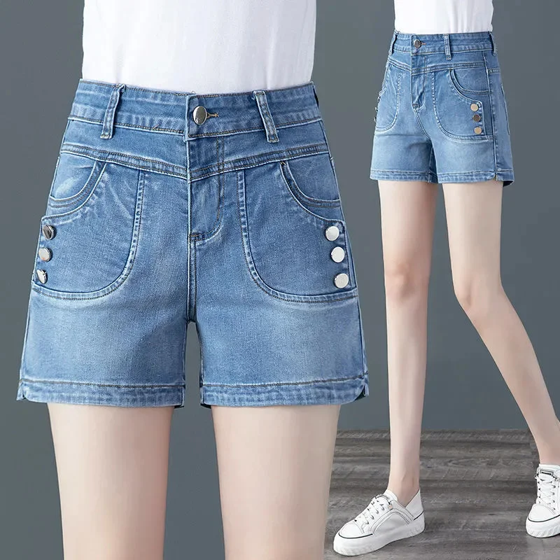 High waisted Denim Shorts For women's 2024 New Summer All-match Fashion Casual Slim Stretch A-line Hot pants Female