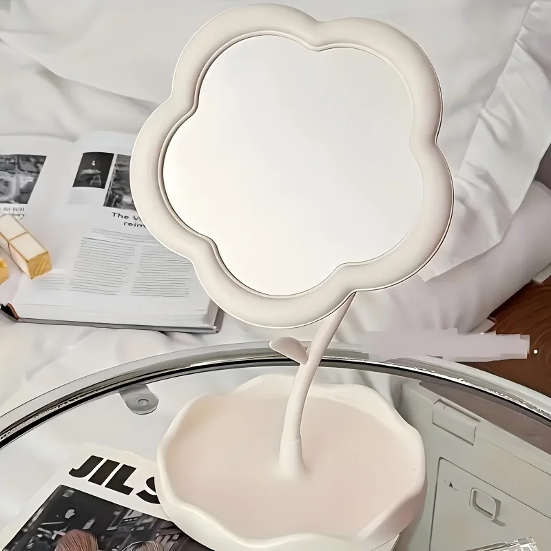 Miroir de maquillage mignon en forme de fleur, 1 pièce |   Miroir de courtoisie de bureau avec rangement, miroir de maquillage tournesol mignon miroir de maquillage HD