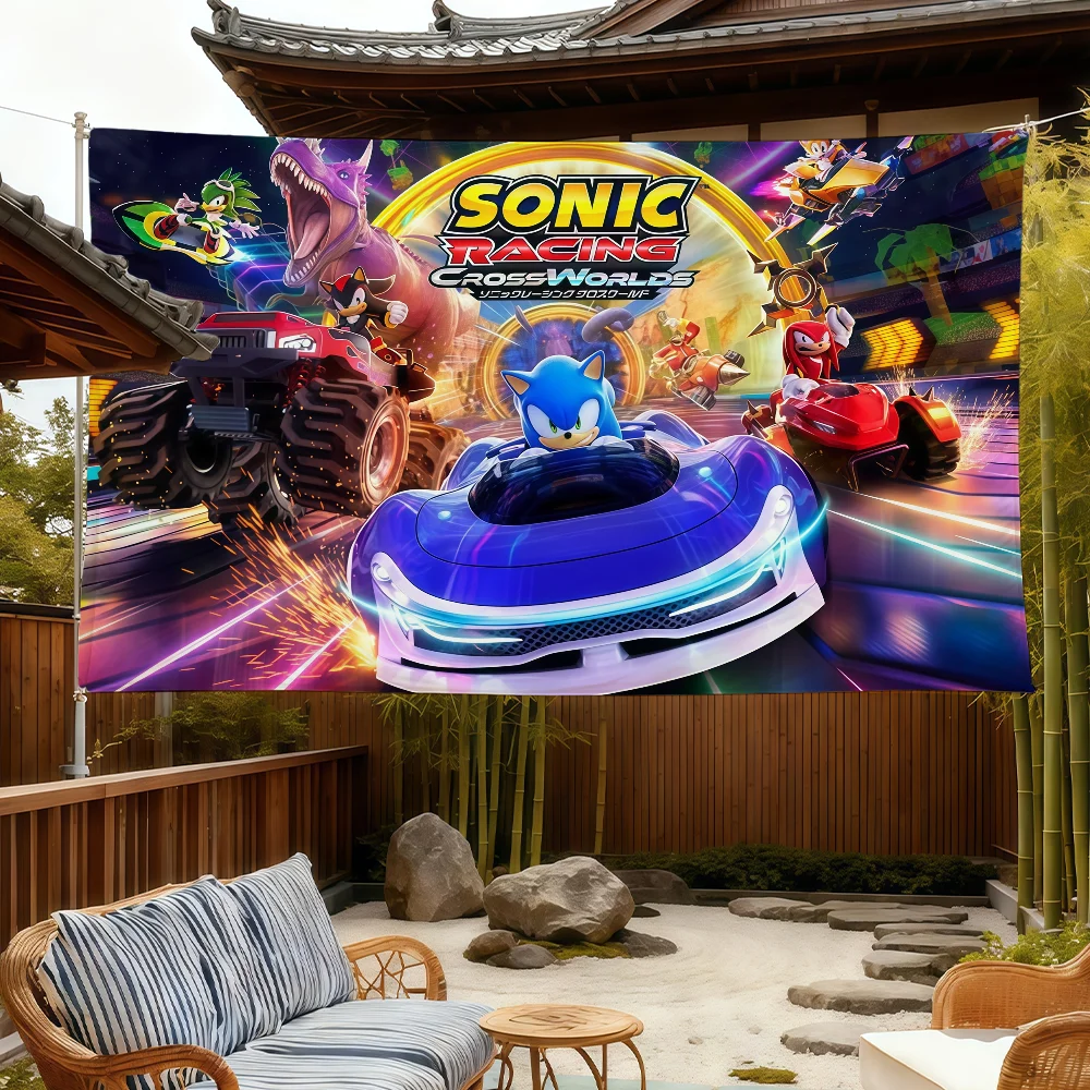 flag For Room Hot Game Dorm Camping Picnic Art Style Worlds Garage Bar R-Racing wall Decoration S-Sonic Cross Banner