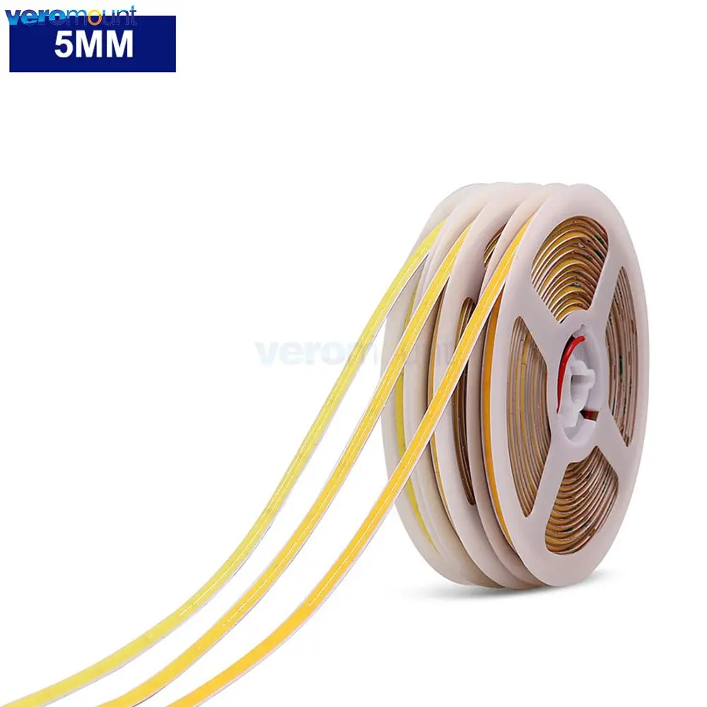 5m 12V 24V DC 3mm 5mm 8mm 10mm PCB COB LED Strip Tape With 2pin Wire Dimmable Linear High Density 320 384 480 528 LEDs/m IP20