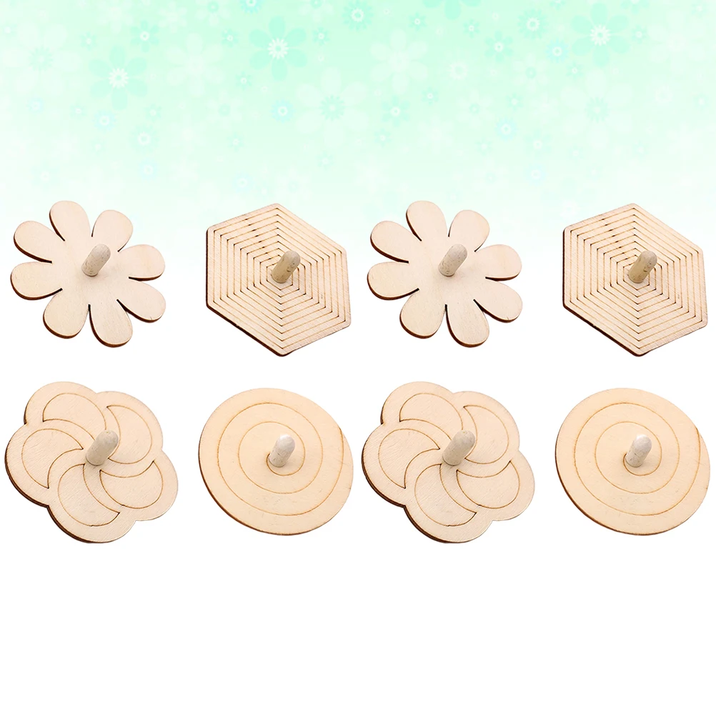 

8pcs Wooden Tops Kids Painting Toy Unfinished Wood Material Gyroscope Hobby Toys Gifts Stocking Stuffers
