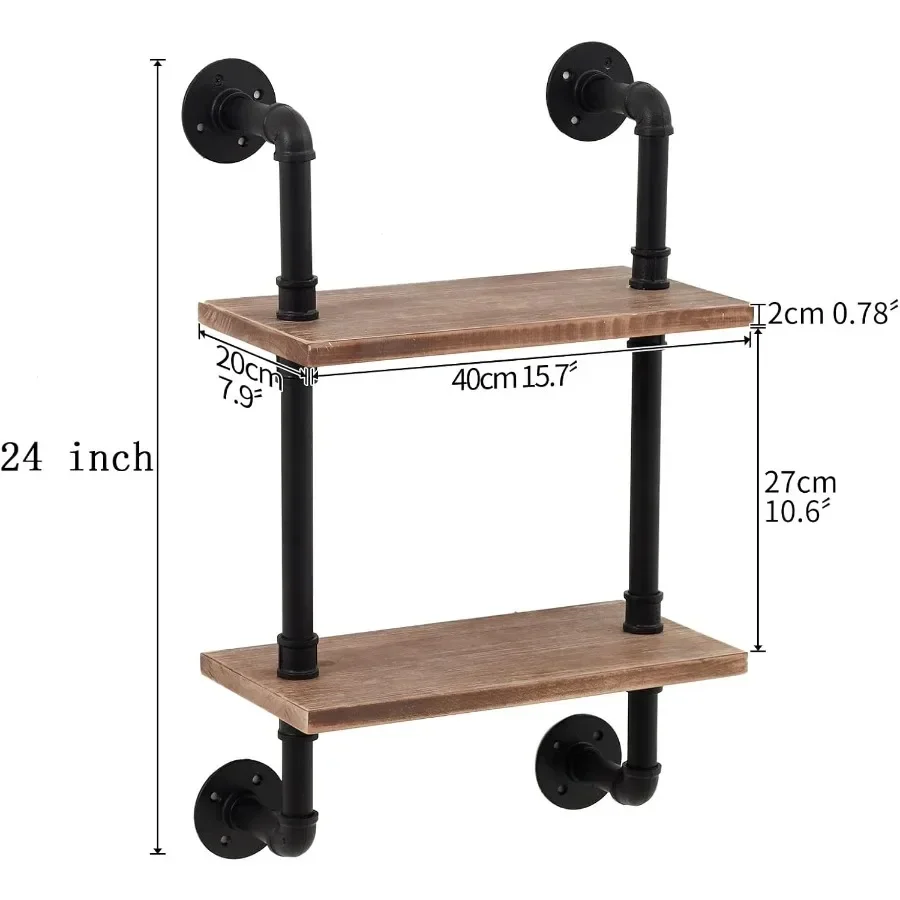 Estante de baño rústico, estante de pared de madera de 2 niveles para almacenamiento de granja, decoración para sala de estar, organizador montado de 15 pulgadas
