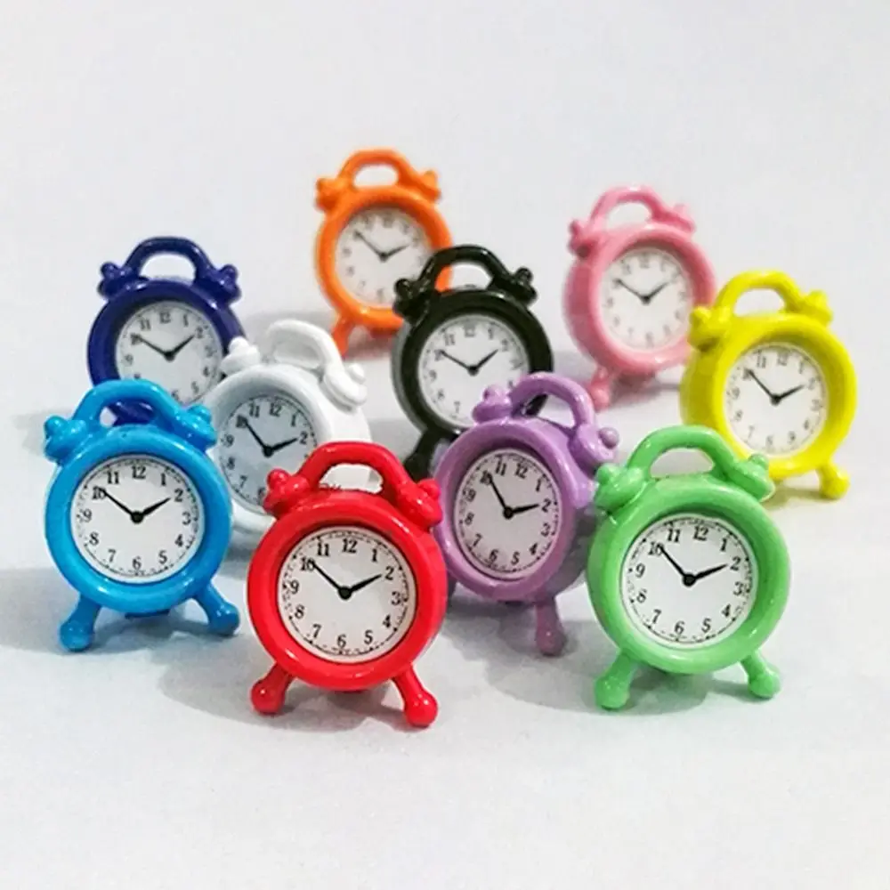 Portable 1:12 Scale Alarm Clock Retro Round Table Clock Miniature Number Dollhouse Clock Living Room