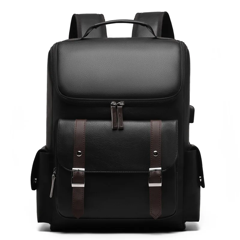 PU Leather Men's Backpack 15.6inch Computer Backpack Business Commuter Travel Backpack with USB Charging Interface Waterproof Large Capacity Student School Bag