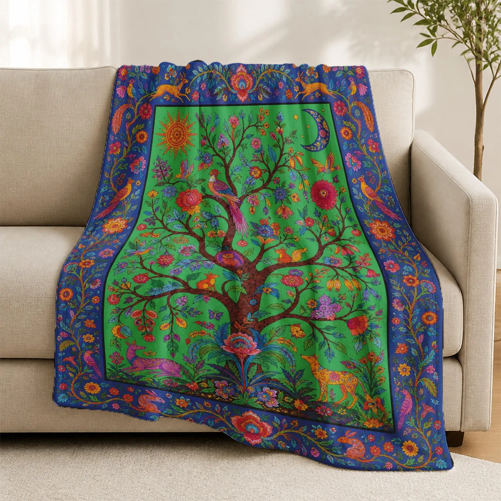 Vibrant Boho Tree of Life Throw Blanket for Sofa Couch Living Room Boho Bohemian Nature Floral Fall Winter Cozy Home Decor Texti