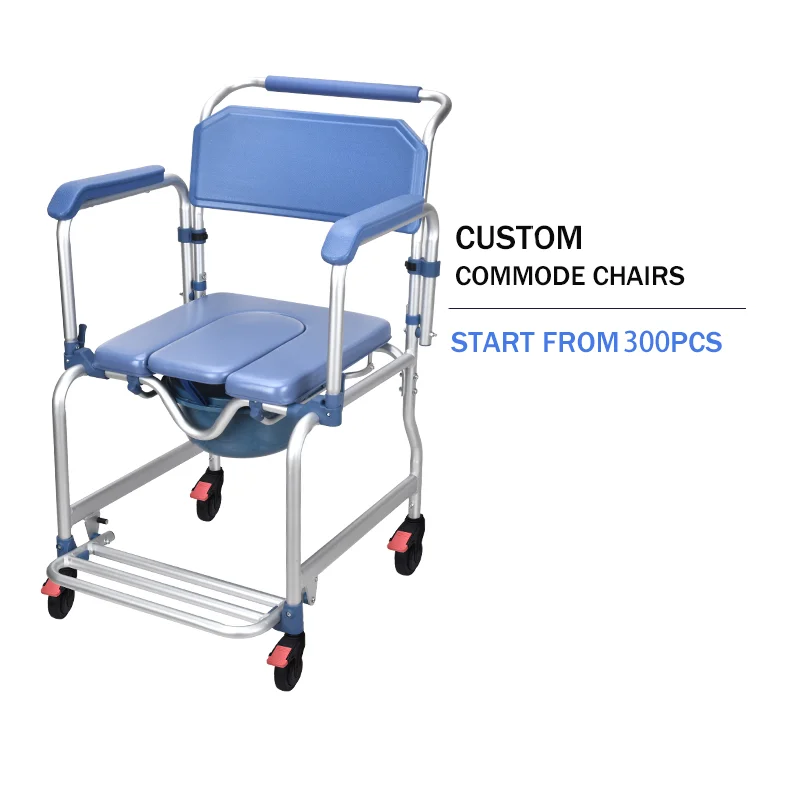 Aluminum 3-in-1 Lightweight Anti-Tip Bedside Shower Commode Chair Foldable Adjustable Portable Toilet Quiet Wheels 150kg