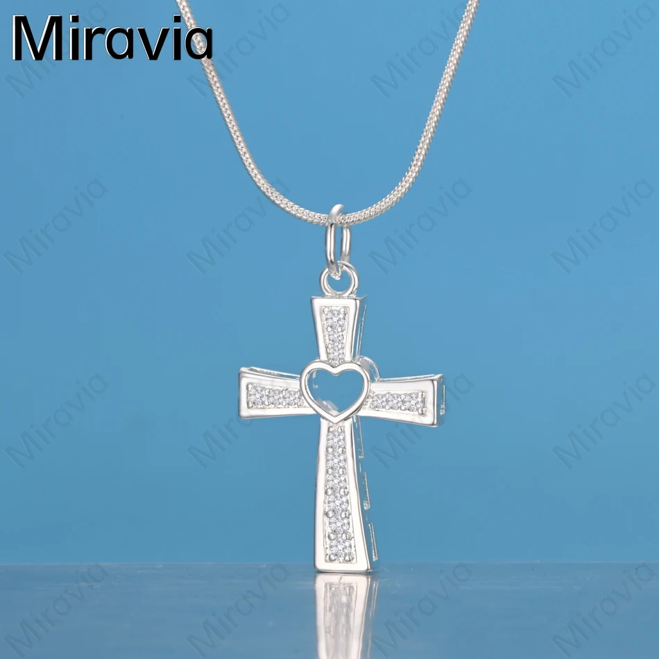 

Miravia 925 Sterling Silver Openwork Heart Cross Pendant Necklace, Vintage And Unique Accessory, Gift Jewelry
