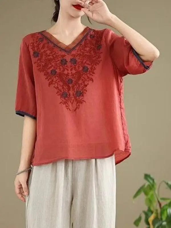 camiseta-feminina-de-verao-nova-com-bordado-pesado-em-algodao-e-linho-decote-em-v-estilo-artistico-com-detalhes-em-organza
